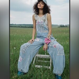 POL Blue Patchwork Jumpsuit
